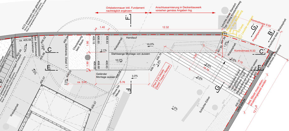 Grundriss von Rampe und Treppenlauf